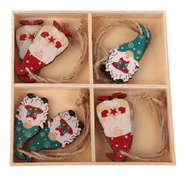 Set of 8 in a wooden box Gnome Ornaments 2