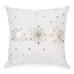 White cushion with gold & silver snowflakes 17