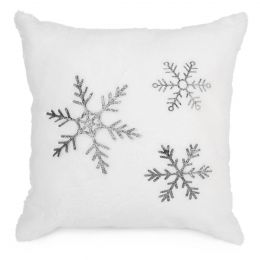White faux fur cushion with silver glitter snowflakes 17