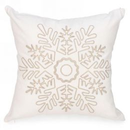 White cushion with an embroidered silver & gold snowflake 17
