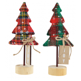 Wood & Fabric tree on a stand with hanging JOY plaque - 2 Styles 5