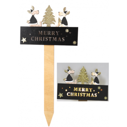 LED Wood Stake with Merry Christmas & Moose design - BLACK 9