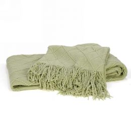 Light Green textured throw with fringe 50