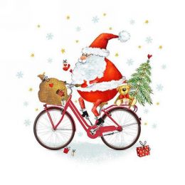 Lunch Napkins - Santa on A Bicycle 6.5