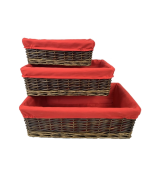 Smallest piece in the S/3 rectangular willow baskets with red fabric liner 12"x8"x4"H