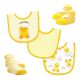 5 Piece Bib and Sock Set: Milk and Cookies
Set includes: 3 Bibs & 2 pairs of socks

Bibs: 60% Cotton / 40% Polyester Face with  80% Cotton, 20% Polyester Terry Backing
Socks:  75% Cotton, 23% Nylon, 2% Spandex 
