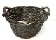 Round stained willow basket with wooden handles 
14