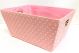 <p>Medium Rectangular Pink with white Polka Dots basket with matching fabric liner 13