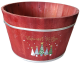 Christmas themed red wood bucket with silver rim 11.75