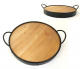 Round wood & iron tray with handles 15.5