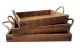 Set of 3 Large Rustic wood trays with metal brackets and jute handles