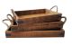 Set of 3 Large Rustic wood trays with metal brackets and jute handles