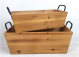 Largest in a Set of 2 Rectangular tapered wood containers with iron handles L: 18”X10”X6”H