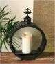 Black round metal & glass lantern 10”x4”x15”H 