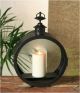 Black round metal & glass lantern 10”x4”x15”H 