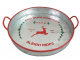 Round Galvanized tray with red trim and handles with reindeer design 18