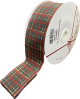 Wired plaid burlap ribbon with red glitter  25 yard/roll - 2.5