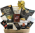 Metal-trimmed wood box with hinged lid gourmet gift Basket KIT