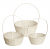 White set of 3 Round bamboo baskets with handle S: 8”Dx4”H