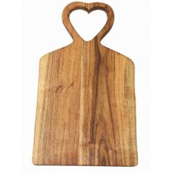 Acacia wood live edge board with heart shaped handle