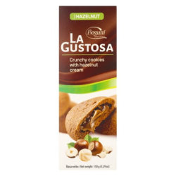 Bogutti La Gustosa crunchy cookies with hazelnut cream 150 gr., 18/cs
A crunchy outer cookie shell filled with a velvety, rich 30% hazelnut cream center