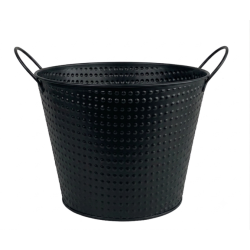 Black embossed metal bucket with ear handles 9.2"Dx7.2"H