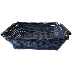 Rectangular willow basket with wooden handles 18"x15"x5"H
