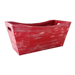 Red wash wood container with side handles & lower front 14"x6"x6"H
