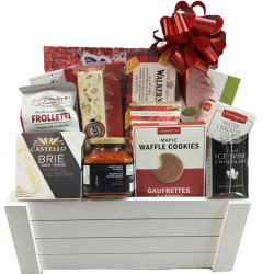 White wood crate with side handles gift basket kit.  All you need to make 12 Gift Baskets. 