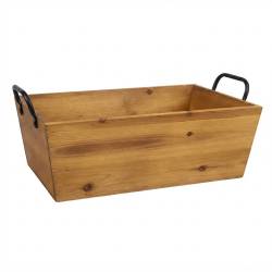 Smallest in a Set of 2 Rectangular tapered wood containers with iron handles S: 16"X8"X5"H 