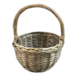 Smallest piece in Set of 3 Grey willow round baskets with handle