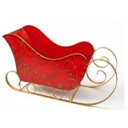Metal red sleigh with gold swirls & snowflakes 14"x6"x8"H
