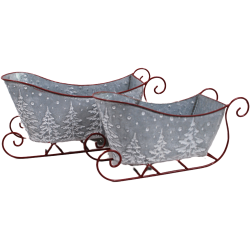 Set of 2  Metal sleighs with tree design S: 12"x4.2"x5"H