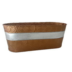Oval metal container Copper & silver band 19"x7"x7"H
