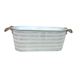 Oval metal container White with Gold lines 19"x7"x7"H
