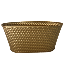 Oval Small metal container in gold honey comb design 10"x5.5"x5"H