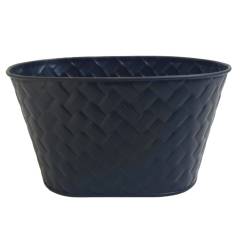 Oval Small black metal container in weave design 9"x6"x5"H