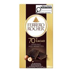 Ferrero Rocher Dark chocolate with hazelnut bar 90 gr., 8/cs
Features a smooth dark chocolate exterior with a creamy hazelnut filling and crunchy roasted hazelnut pieces.
