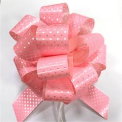 5" Pull Bows - 50 bows/case - Pink with white polka dots