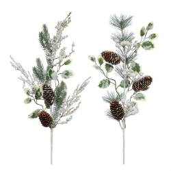 13" Mixed green pine pick with red berries