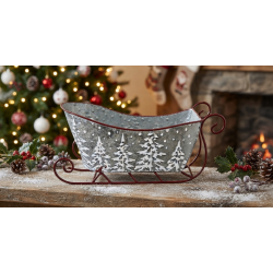 Smallest piece in Set of 2  Metal sleighs with tree design 12"x4.2"x5"H