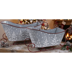 Set of 2  Metal sleighs with tree design S: 12"x4.2"x5"H