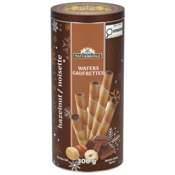 Waterbridge wafer rolls with hazelnut in a tin 300 gr., 12/cs