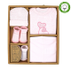 5-PC Organic Cotton Pink set Set includes: Bodysuit, cuffed pants, hat, and 2 pairs of socks 100% Organic Cotton 0-6M