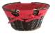 Oval willow basket with red fabric liner & folding handles