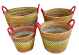 Set of 4 Round Red-tones seagrass & straw baskets with handles

