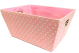 <p>Medium Rectangular Pink with white Polka Dots basket with matching fabric liner 13