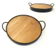 CBX682R - Round wood & iron tray with handles 15.5