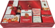 Red washed crate with side handles gift basket kit.  All you need to make 12 Gift Baskets