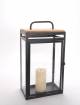 Rectangular Black metal, wood and glass lantern 10.5